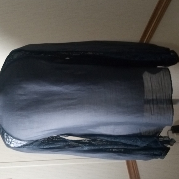 Elegant  Navy blue,Blouse with Lace Details, Cottage Core, Silk, Cotton - Picture 10 of 11